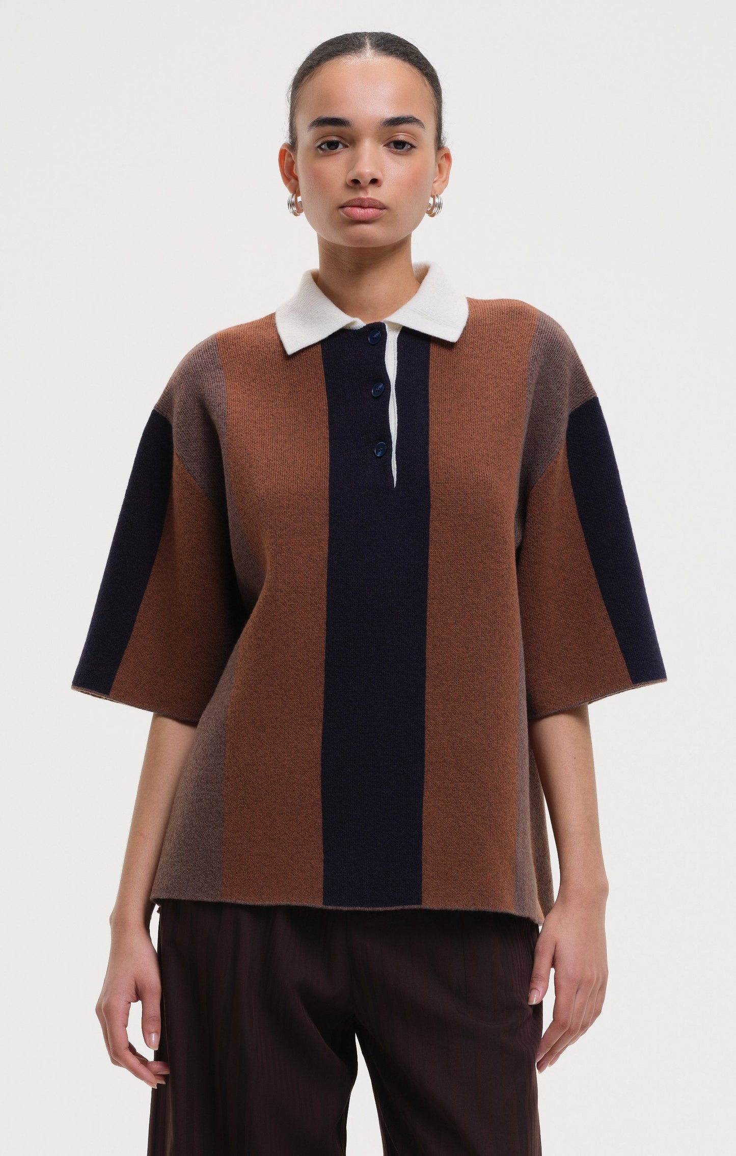 Kayla Polo Stripe Jumper - Brown