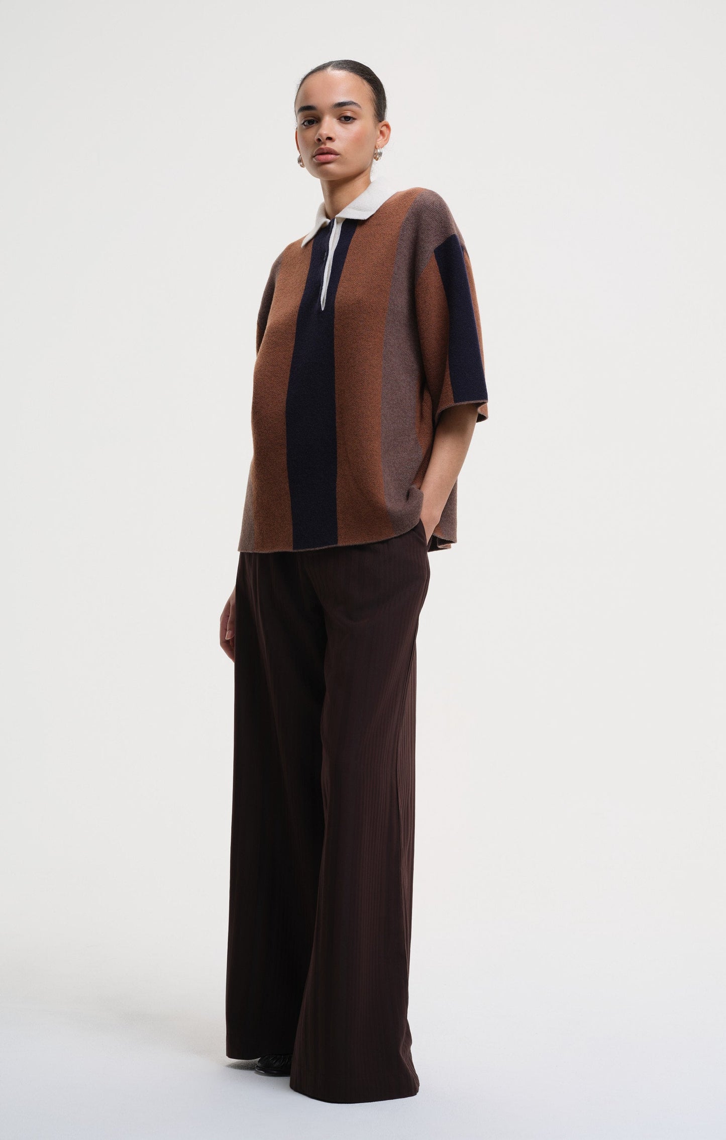 Kayla Polo Stripe Jumper - Brown