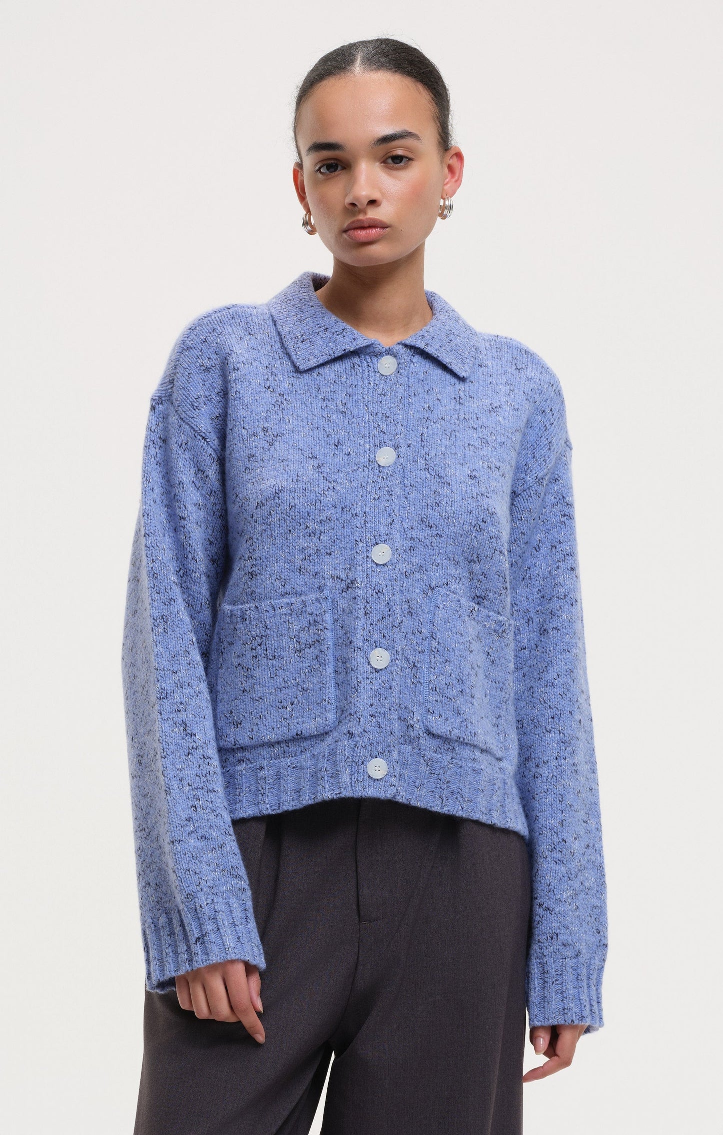 Klo Boxy Knit Cardigan - Blue