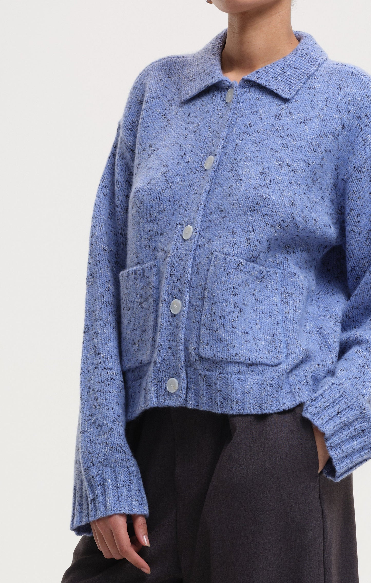 Klo Boxy Knit Cardigan - Blue