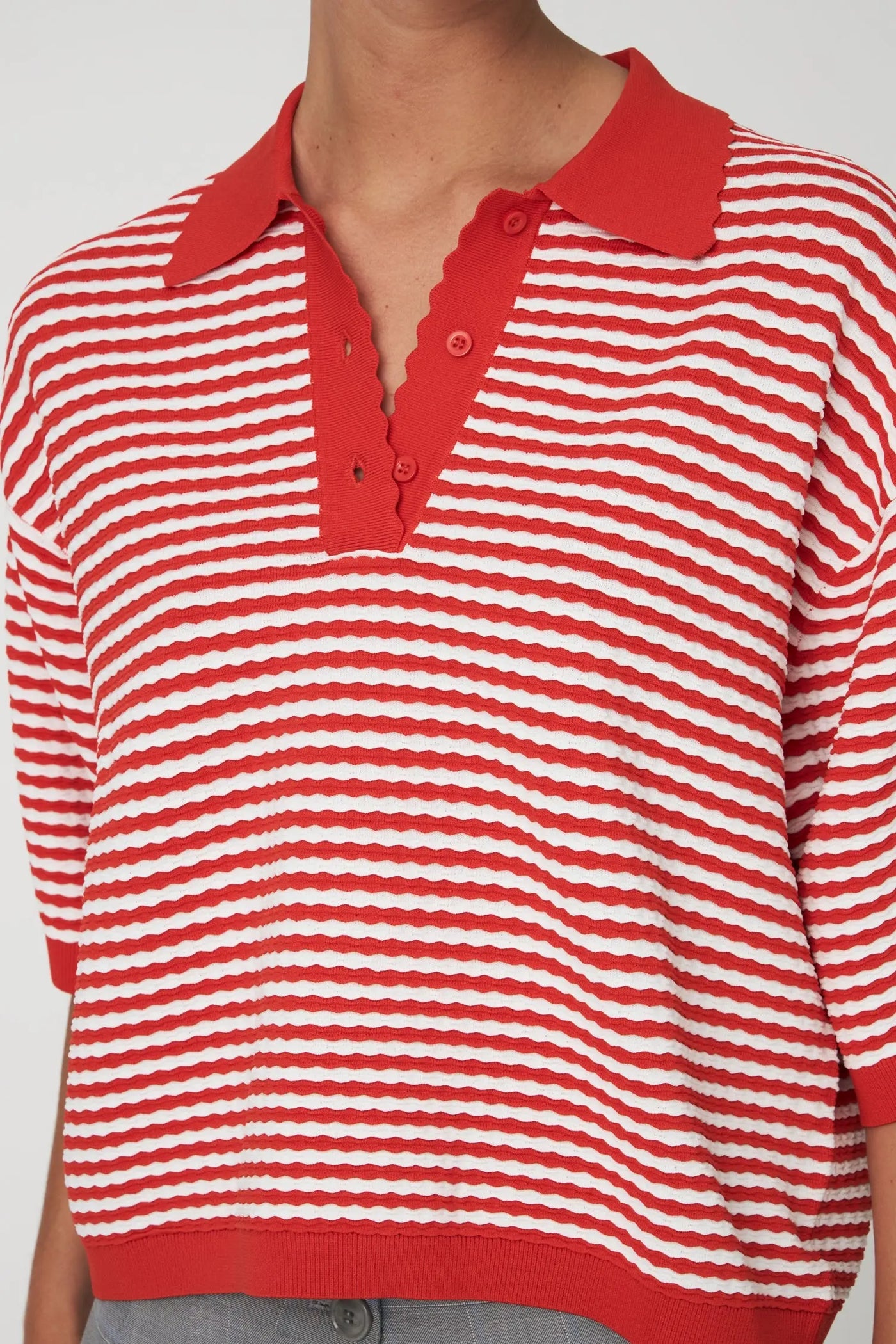 Polo Knit - Red / Creme Stripe
