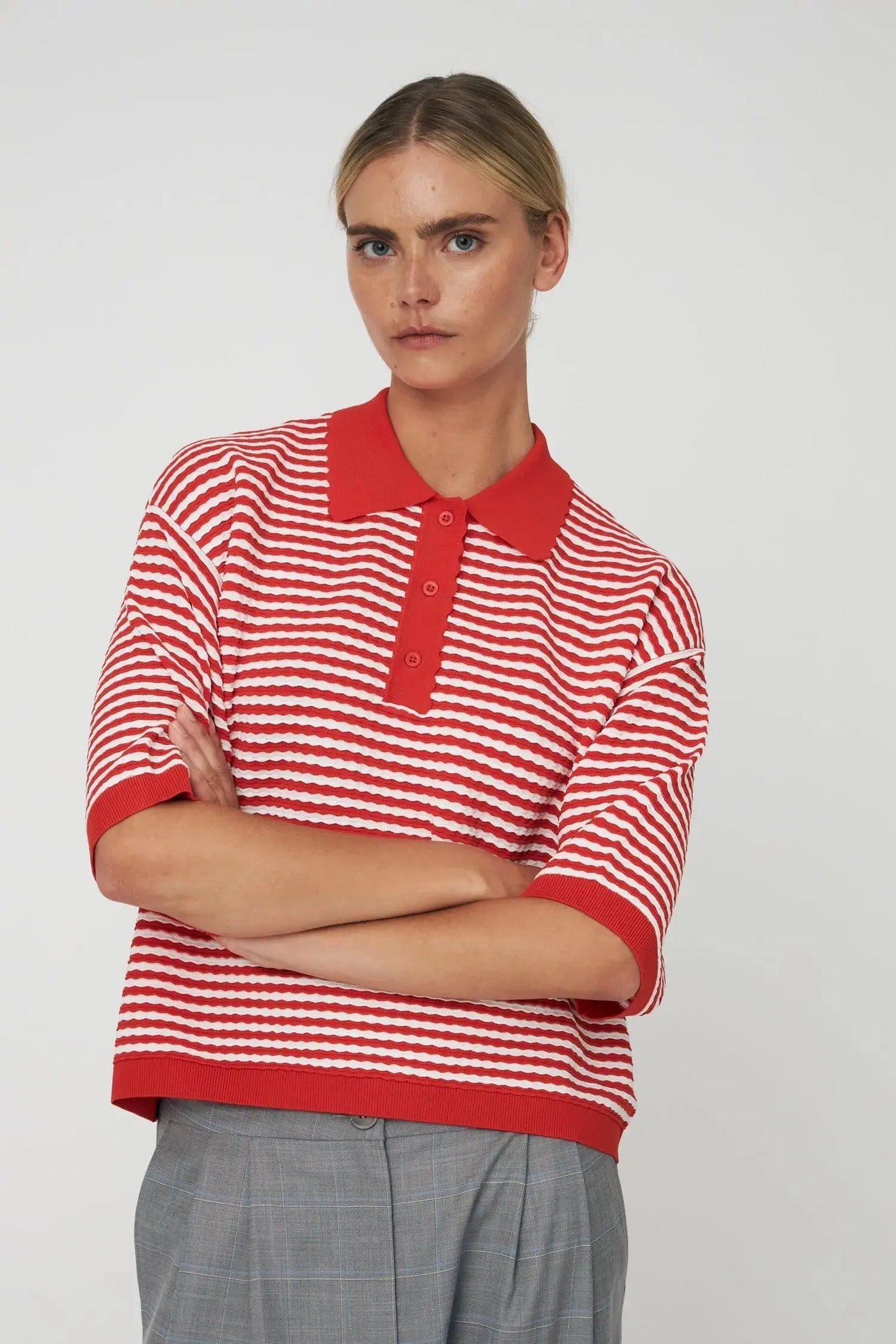 Polo Knit - Red / Creme Stripe