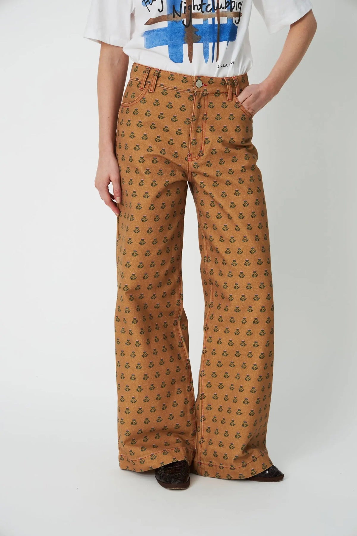 Printed Canvas Pants - Simple Flowers