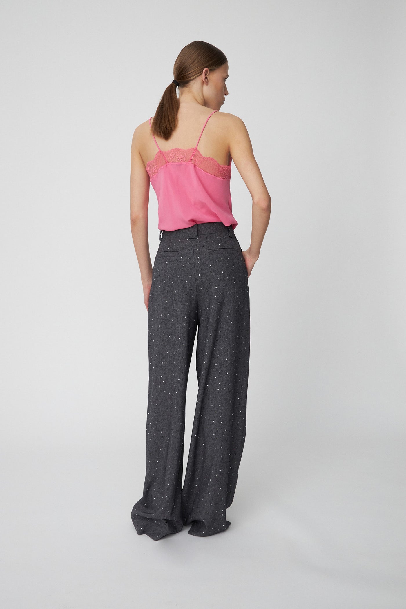 Rhinestone Suiting Pants - Melange Grey