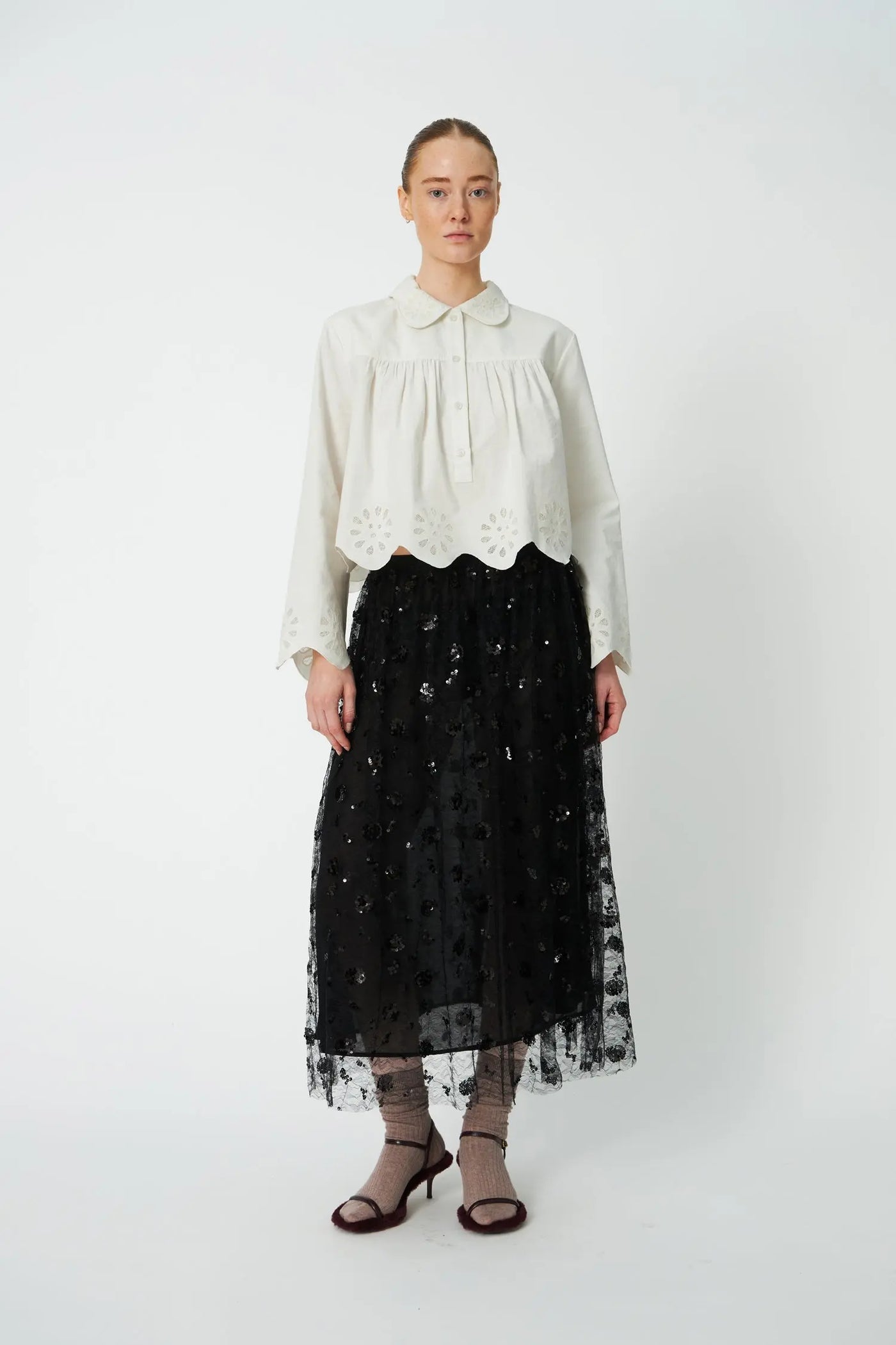 Sequins Mesh Skirt - Black