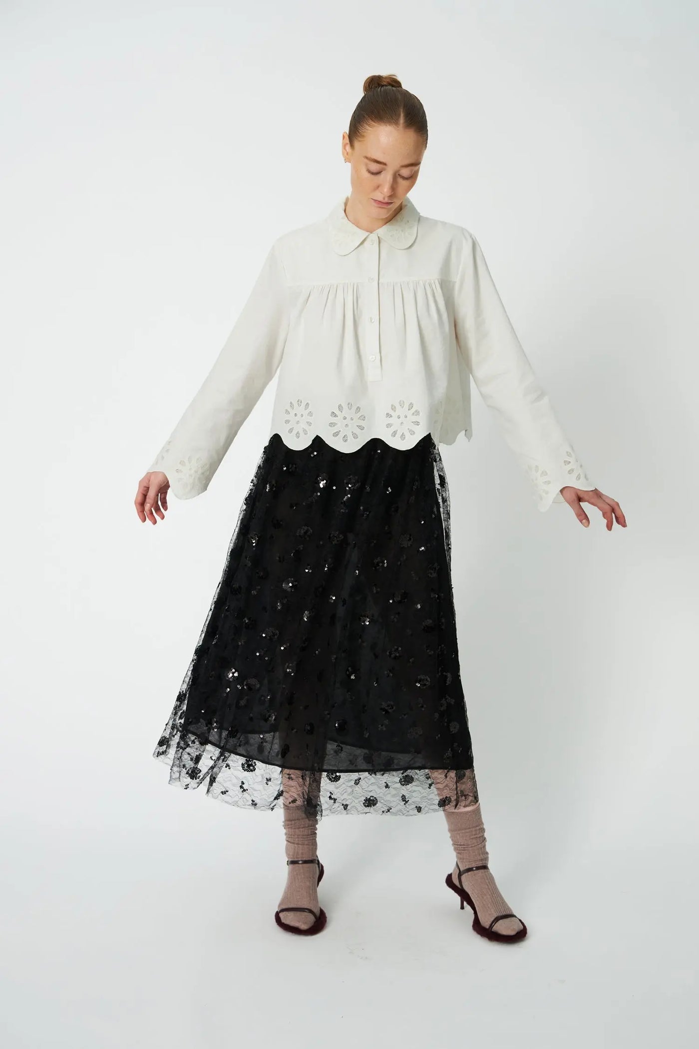 Sequins Mesh Skirt - Black
