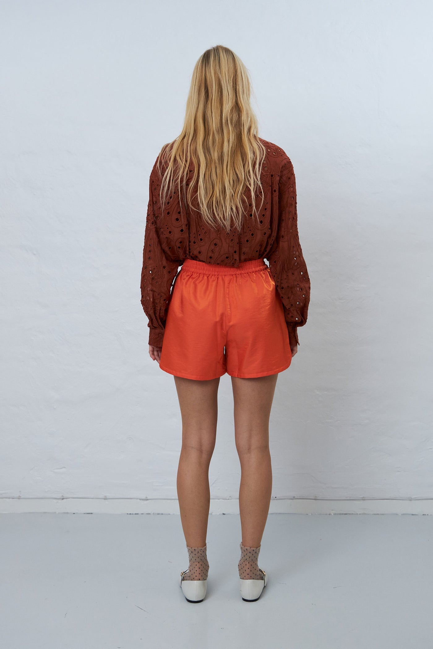 Shiny Casual Shorts - Orange Red