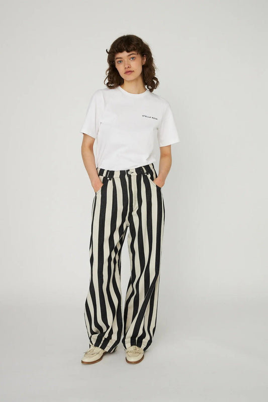 Striped Baggy Low Waist Pants - Black/Creme