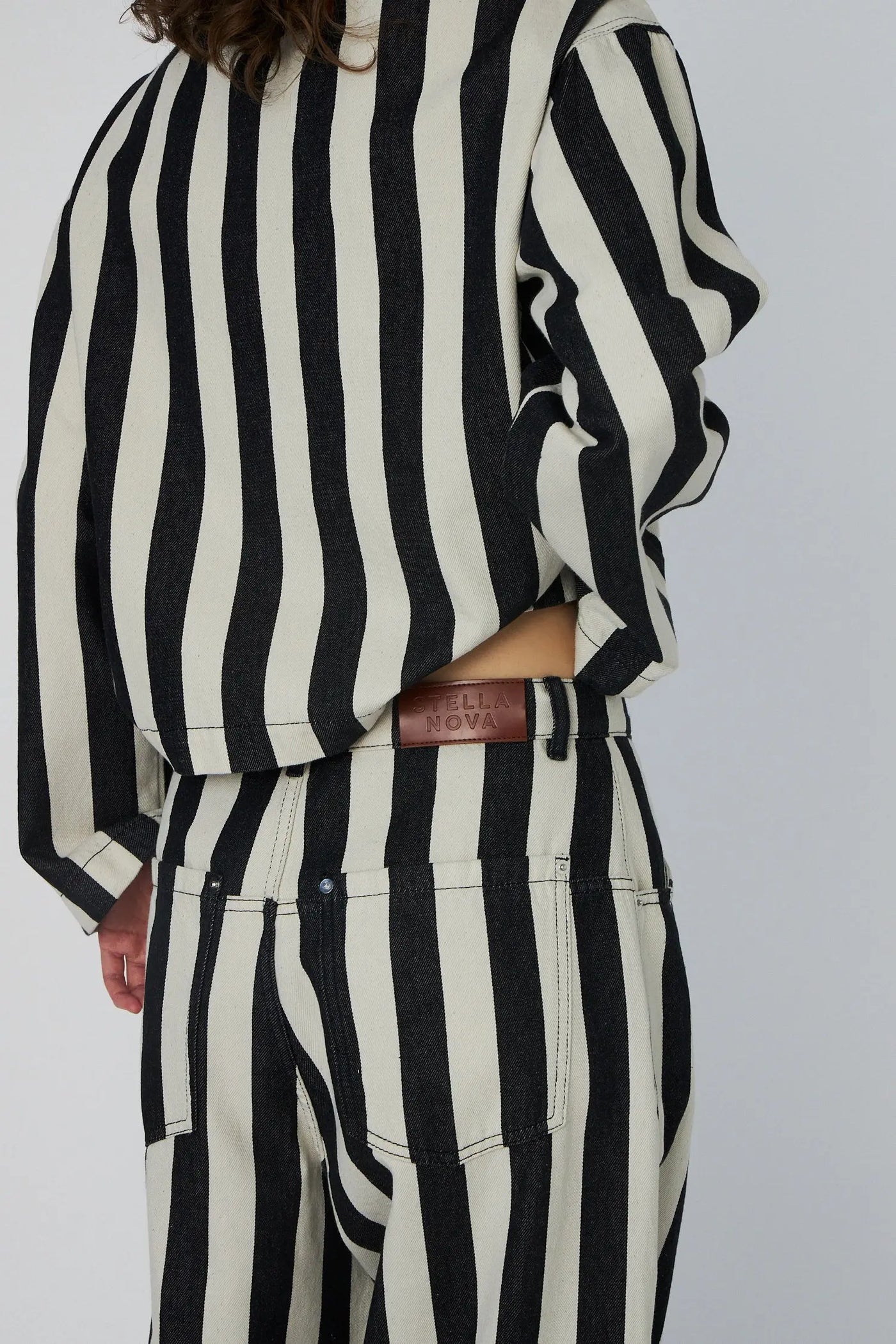 Striped Baggy Low Waist Pants - Black/Creme