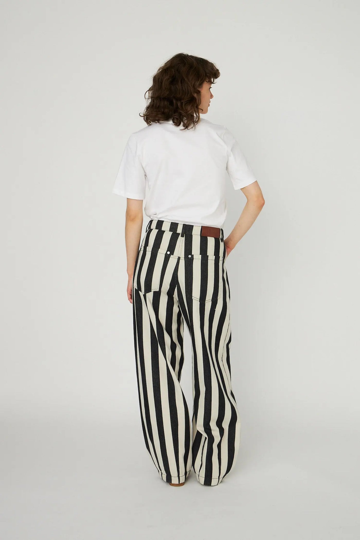 Striped Baggy Low Waist Pants - Black/Creme