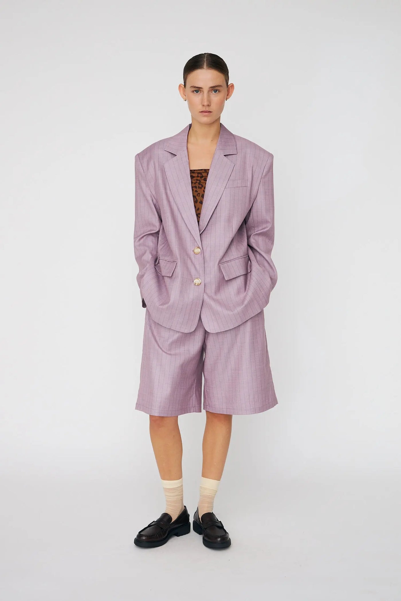 Striped Oversized Blazer - Light Purple