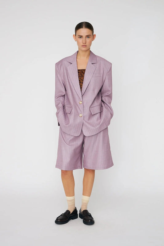 Striped Oversized Blazer - Light Purple