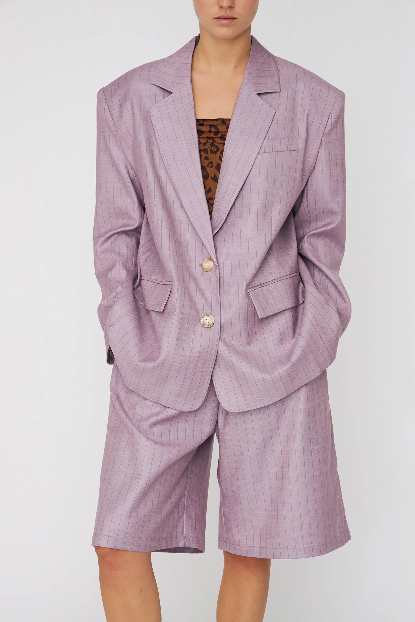 Striped Oversized Blazer - Light Purple