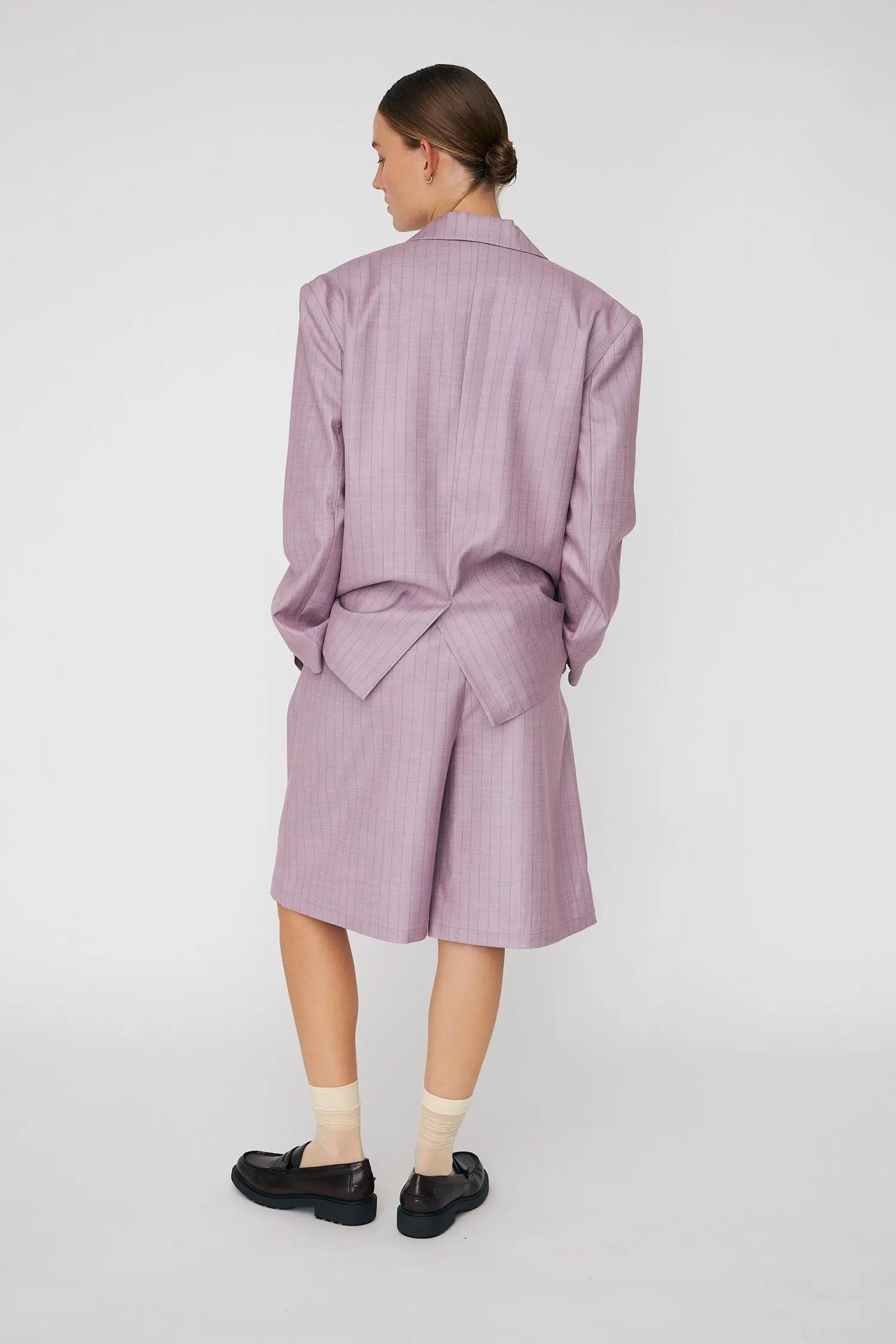 Striped Oversized Blazer - Light Purple