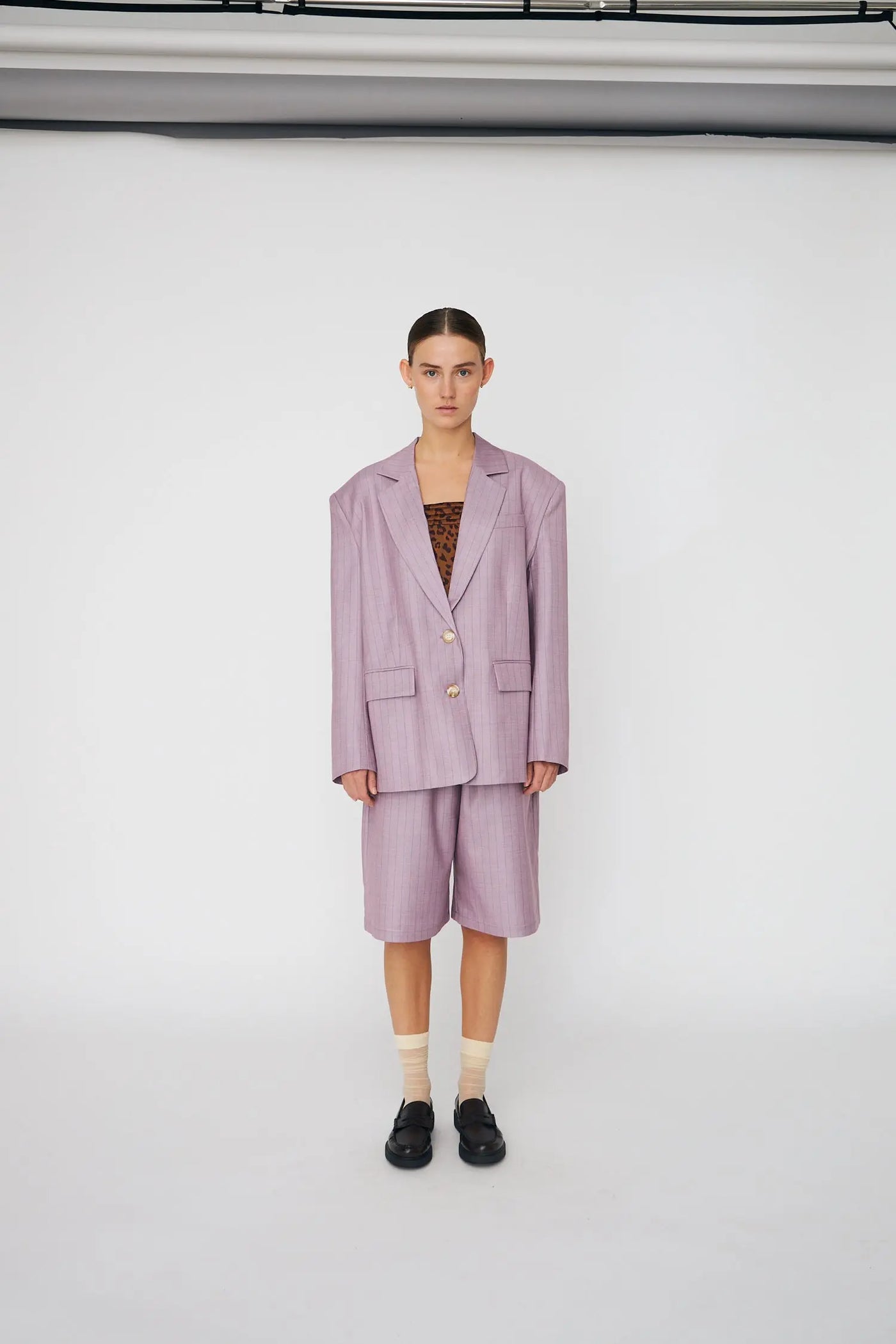 Striped Oversized Blazer - Light Purple
