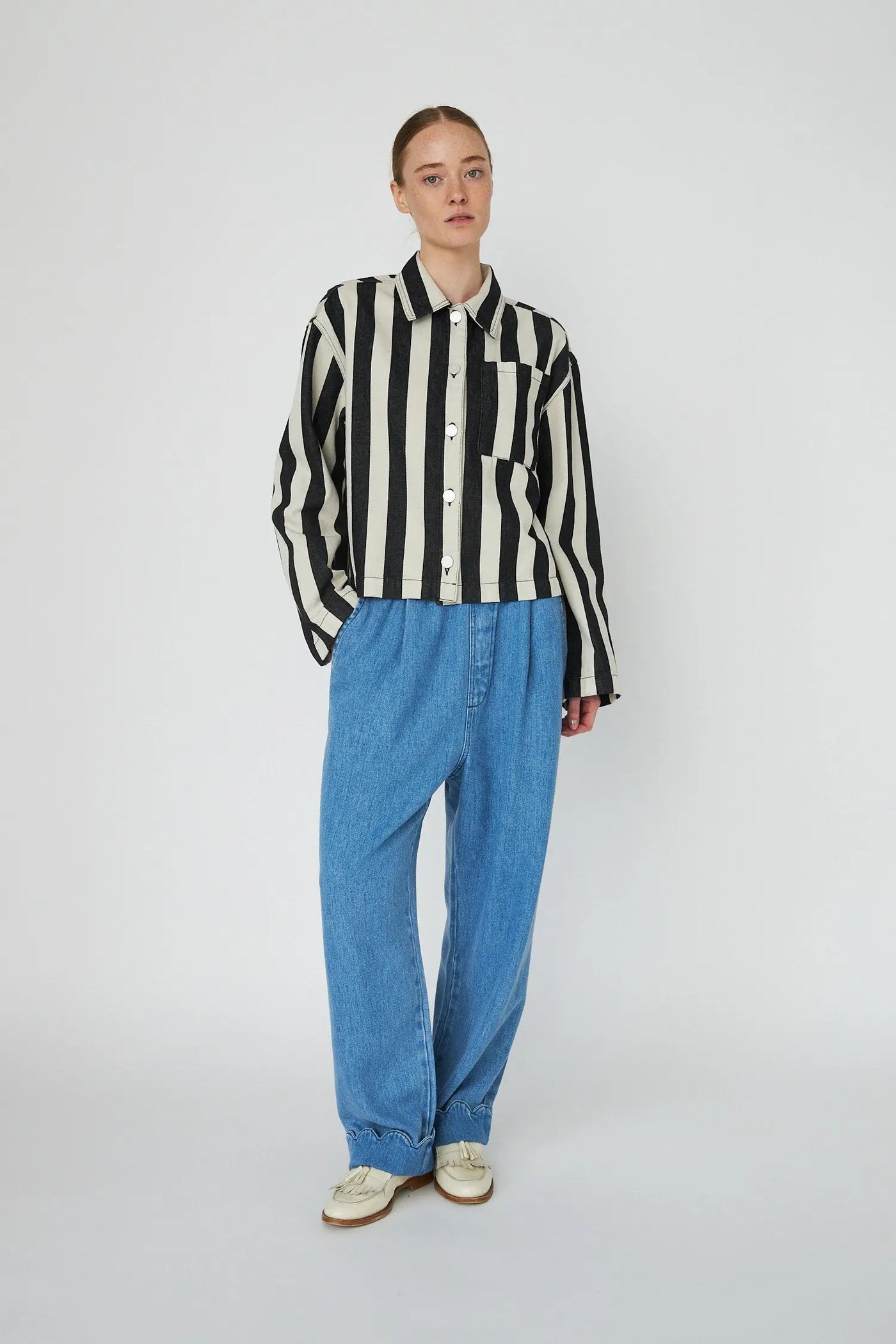 Striped Cotton Shirt - Black/Creme