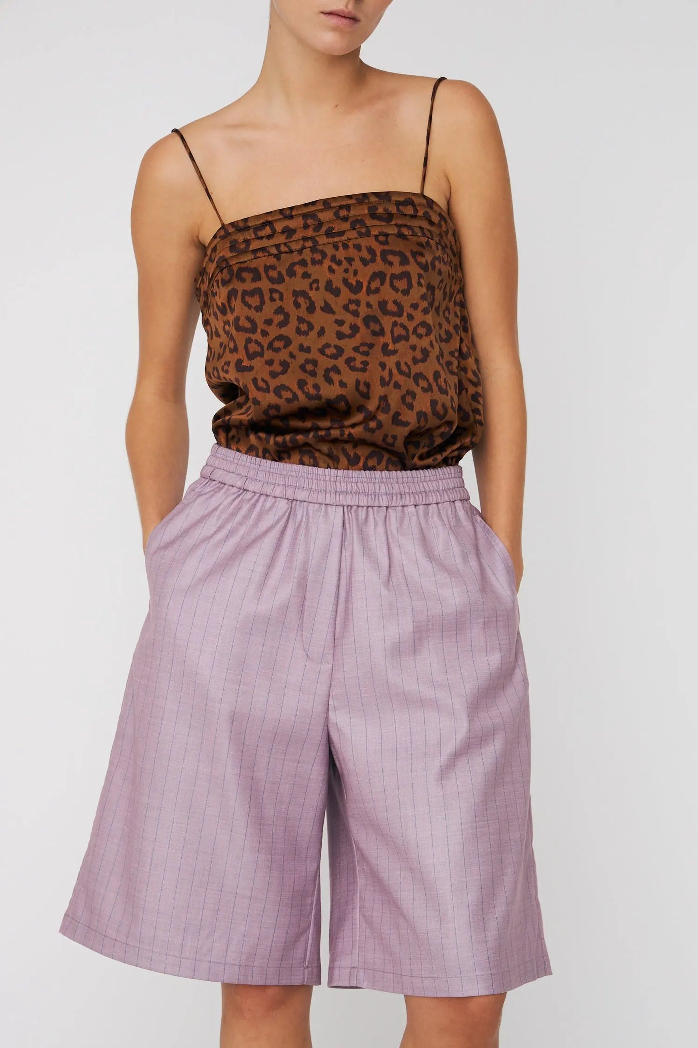 Striped Suiting Shorts - Light Purple