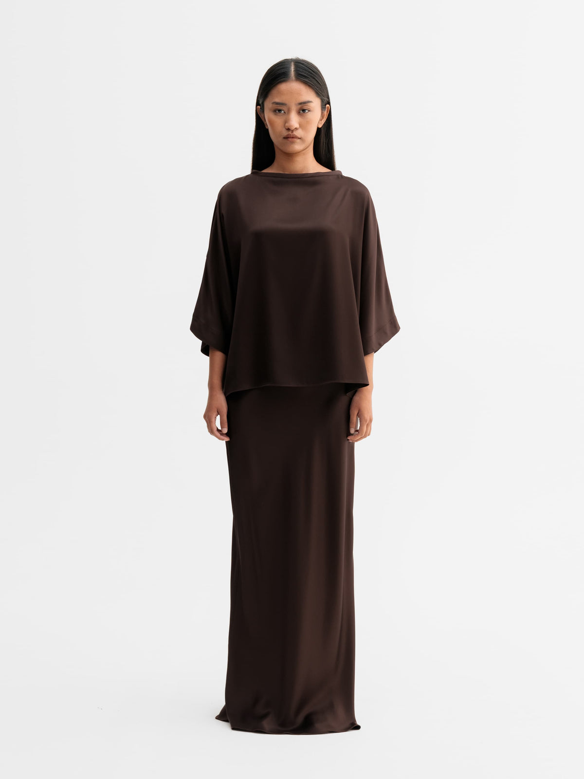 Hana Long Satin Skirt - Dark Brown