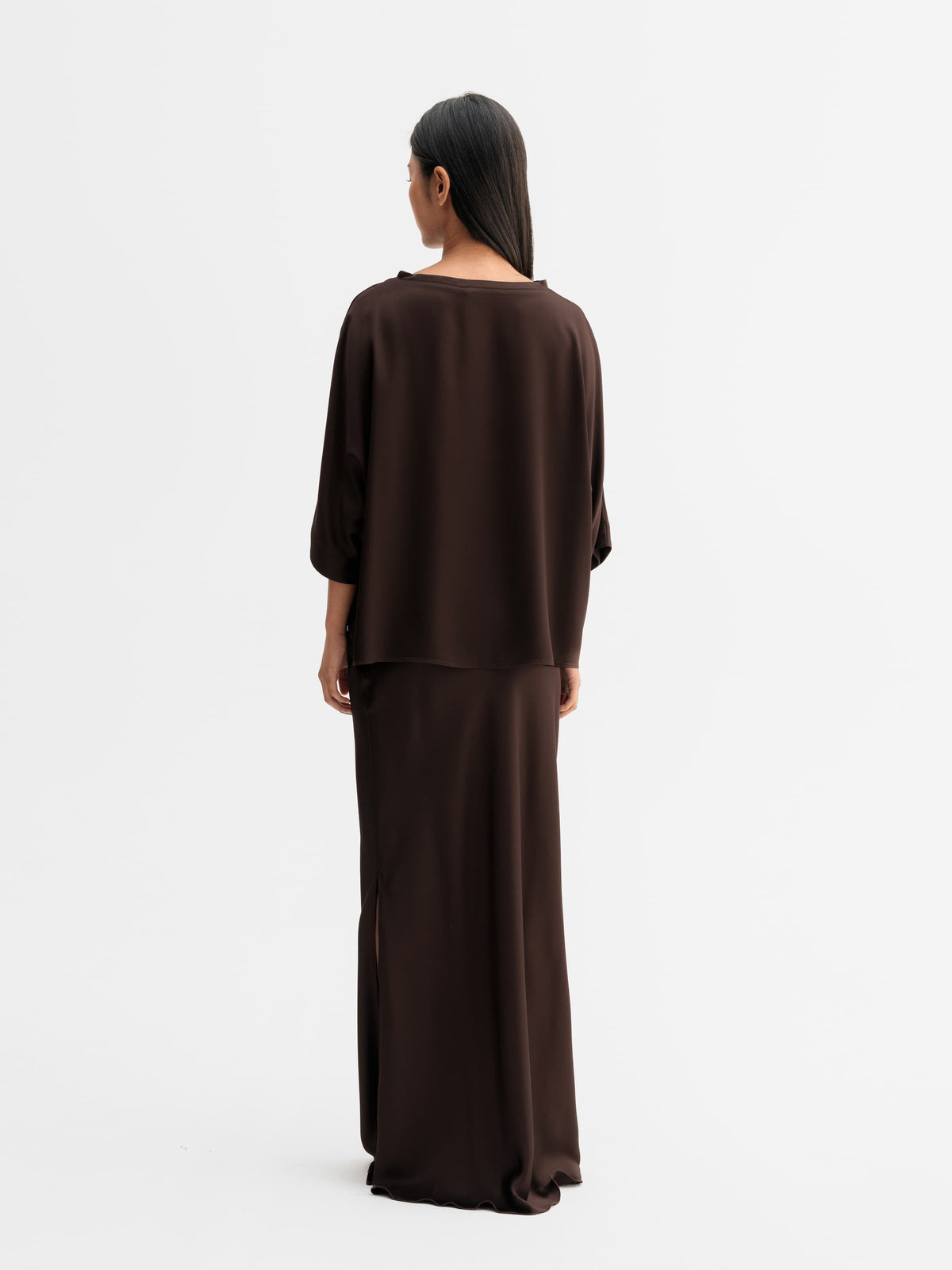 Hana Long Satin Skirt - Dark Brown