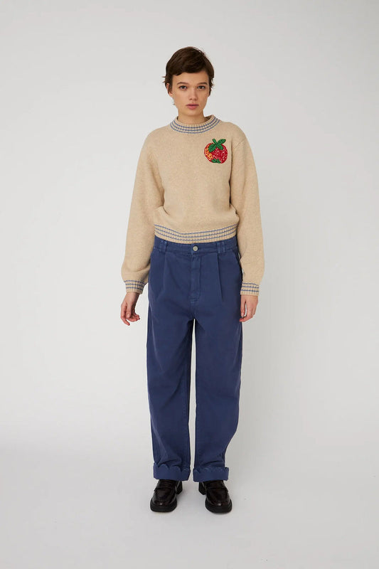 Wool Sweater With Embroidered Apple - Soft Powder