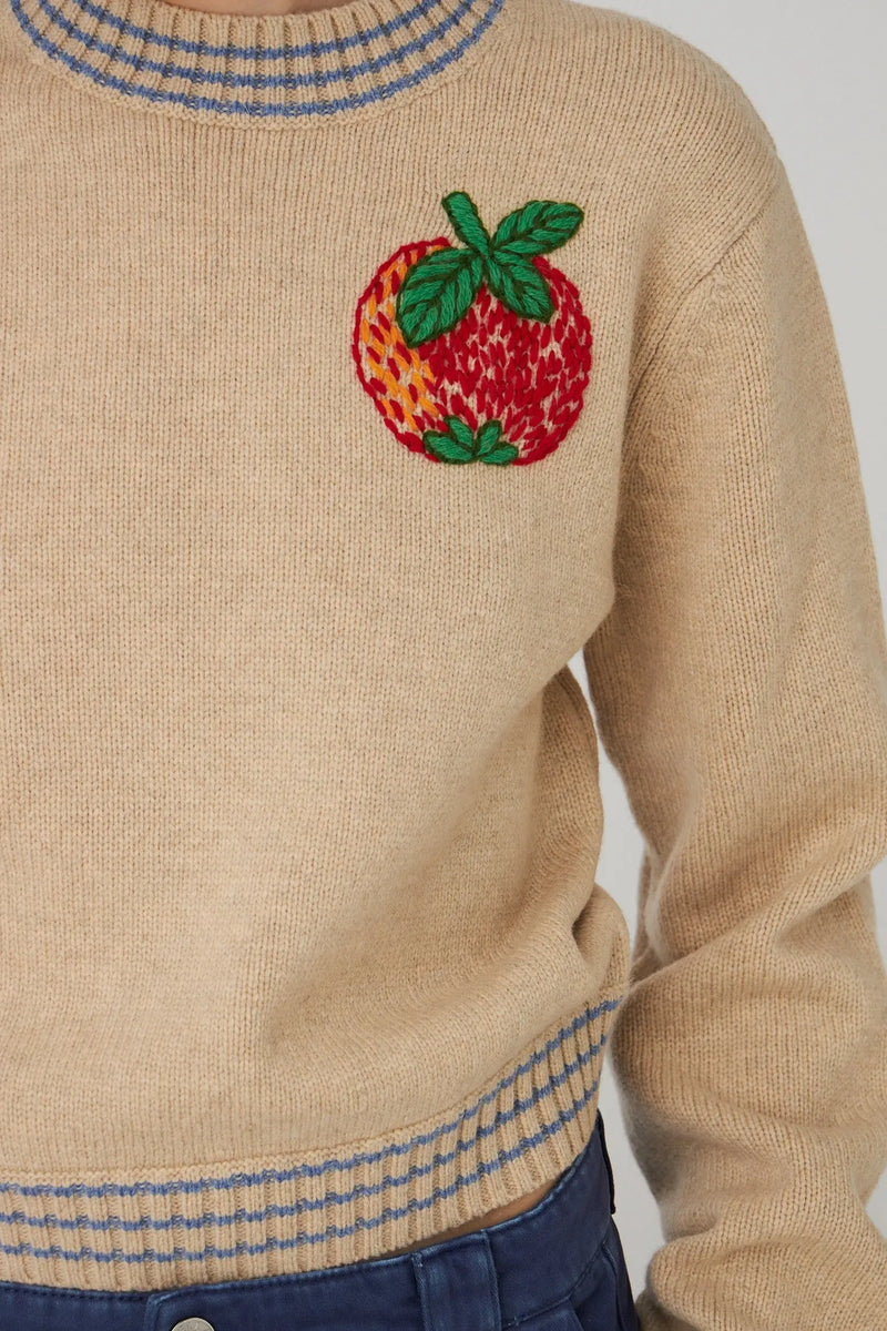 Wool Sweater With Embroidered Apple - Soft Powder