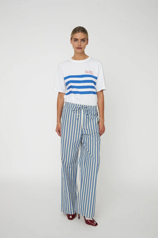 Yarn Dyed Striped Pants - Creme Blue Stripe