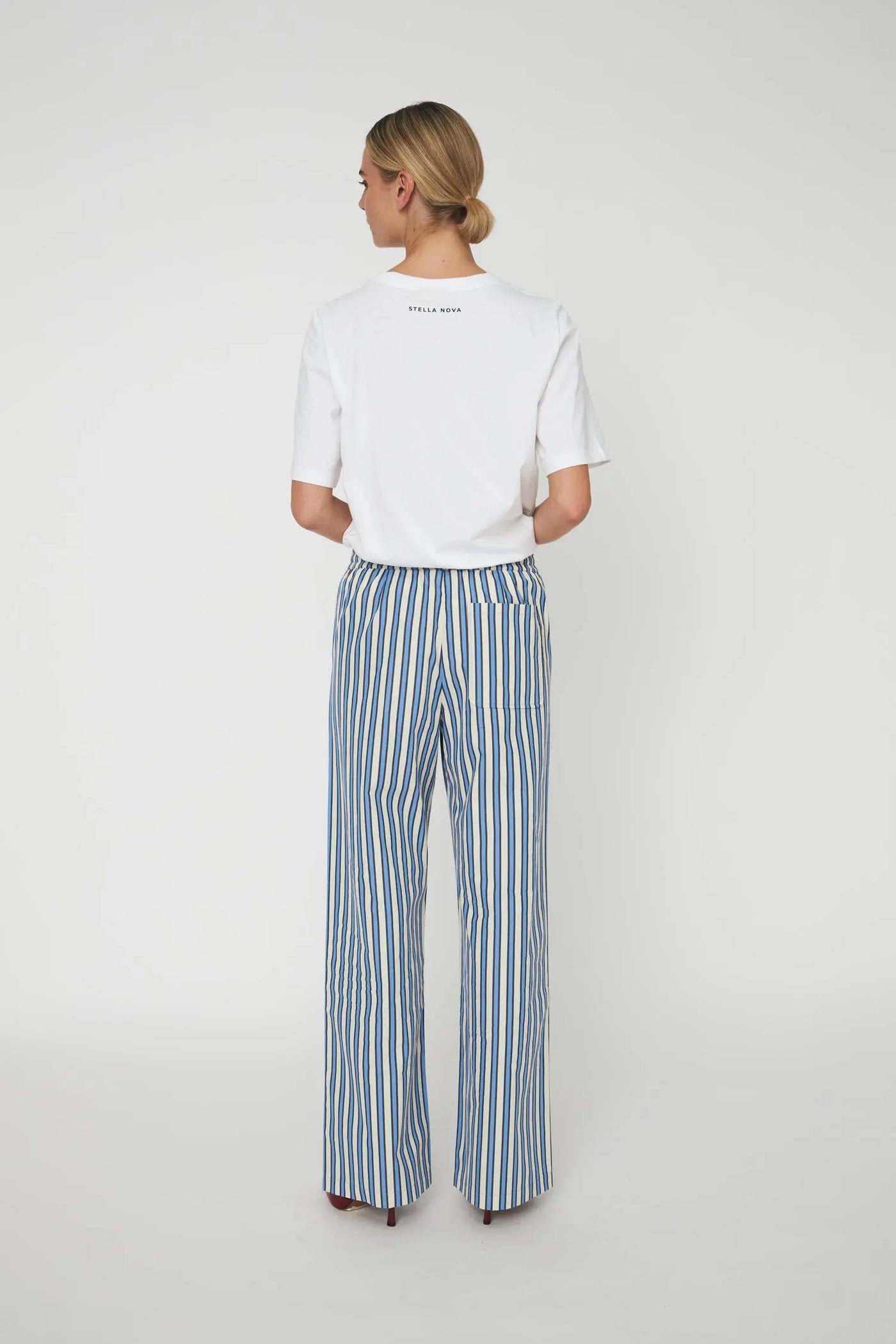 Yarn Dyed Striped Pants - Creme Blue Stripe