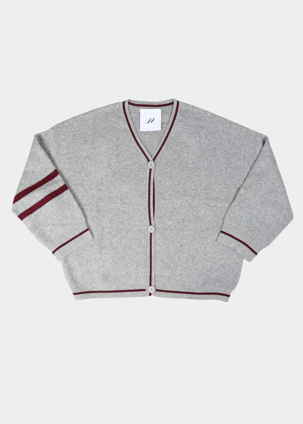 Benny Cardigan - Light Grey / Burgundy