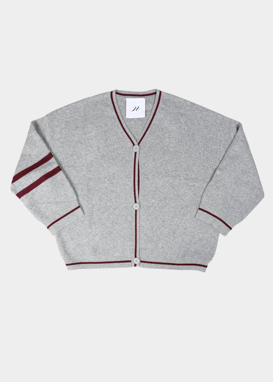 Benny Cardigan - Light Grey / Burgundy