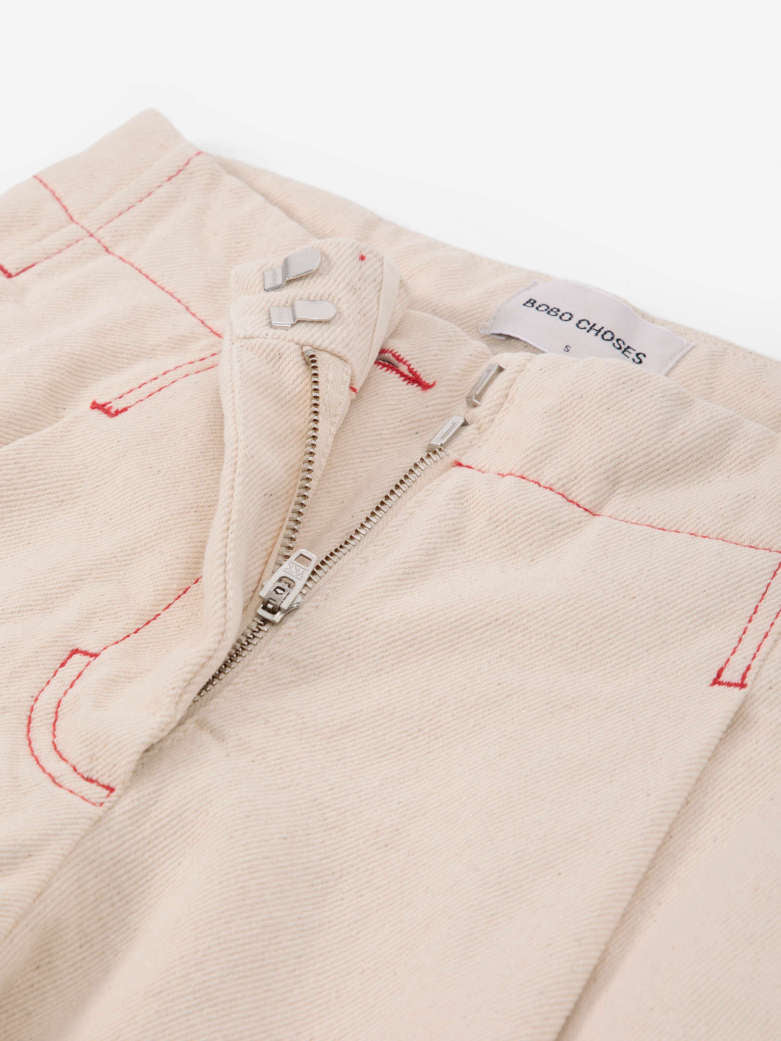 Twill Pleated Barrel Pants - Ecru