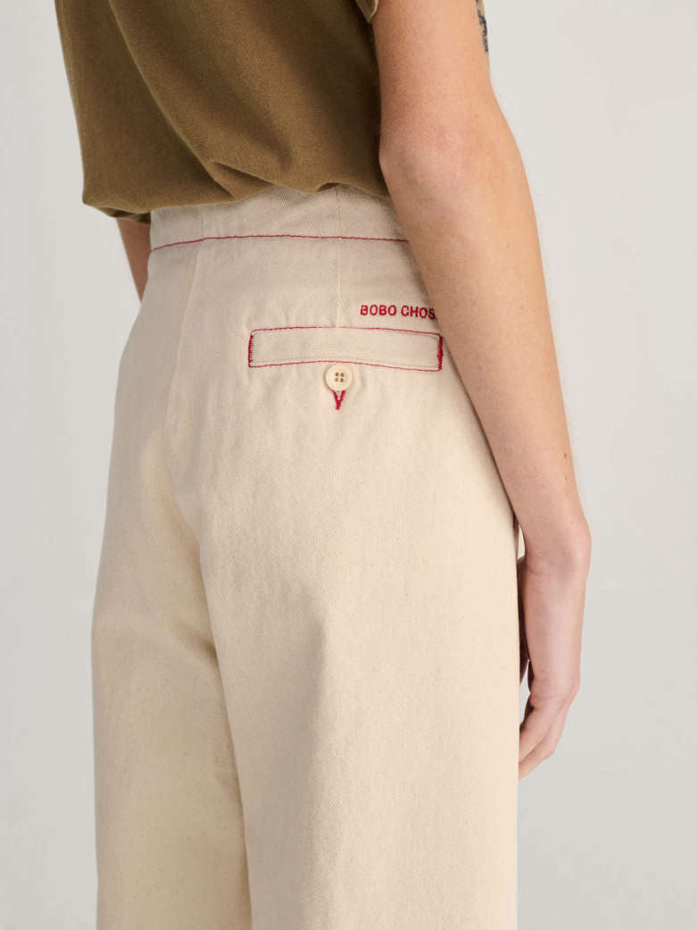 Twill Pleated Barrel Pants - Ecru