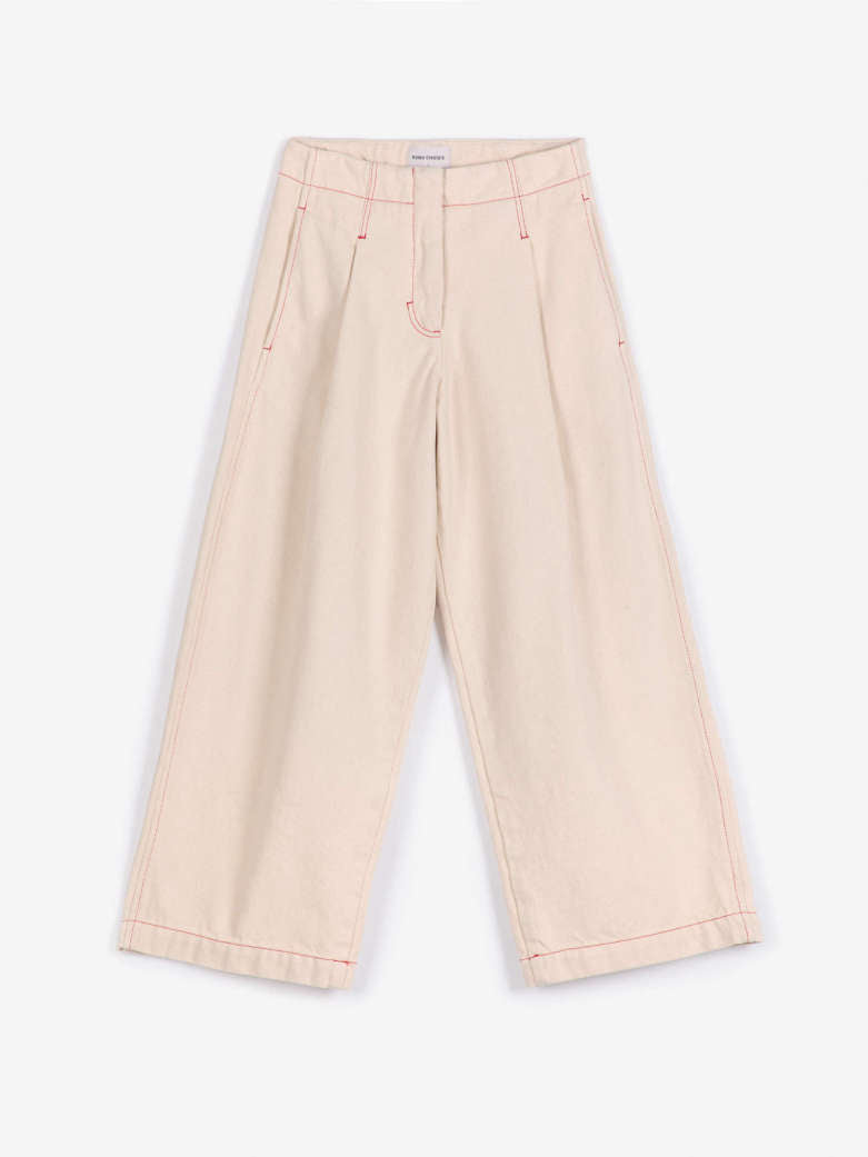 Twill Pleated Barrel Pants - Ecru
