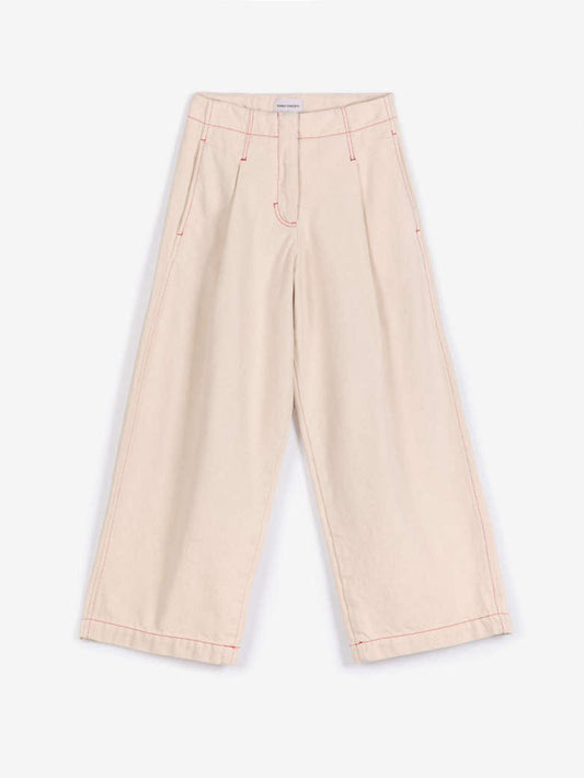 Twill Pleated Barrel Pants - Ecru