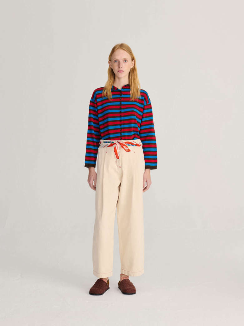 Twill Pleated Barrel Pants - Ecru