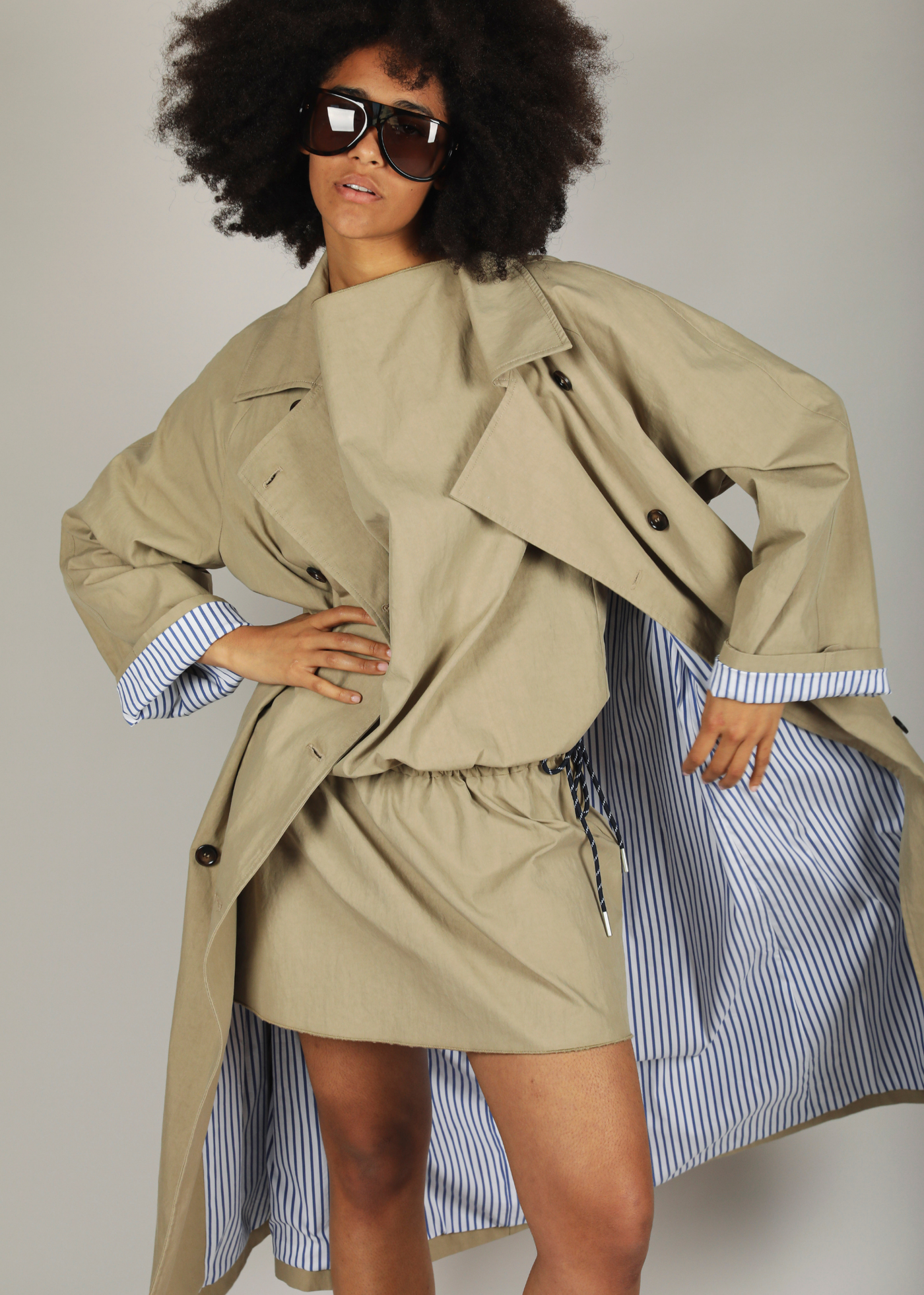 Cellie Trench - Beige/Light Blue